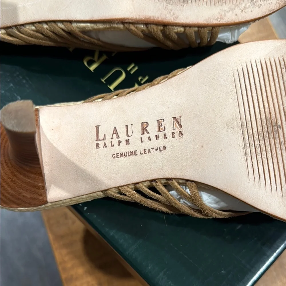 Lauren Ralph Lauren Tan Luggage Kid Suede/Straw Uma Kitten Heels